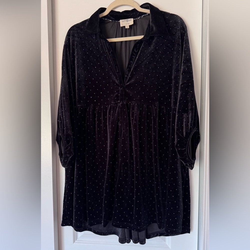 Umgee Black Velvet Blouse with Rhinestones
